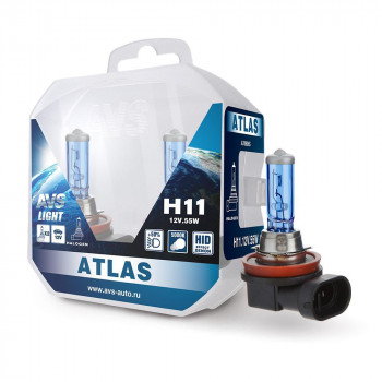 Лампа галогенная AVS ATLAS 5000К H11 12V 55W Plastic box 2шт A78906S