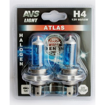 Лампа галогенная AVS ATLAS H4 5000K 12V 60/55W 2шт. A78569S