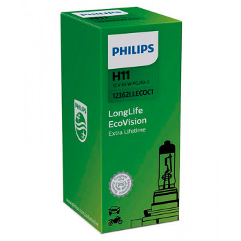 Лампа галогенная PHILIPS LongLife EcoVision H11 12V 55W (PGJ19-2) 12362LLECOC1